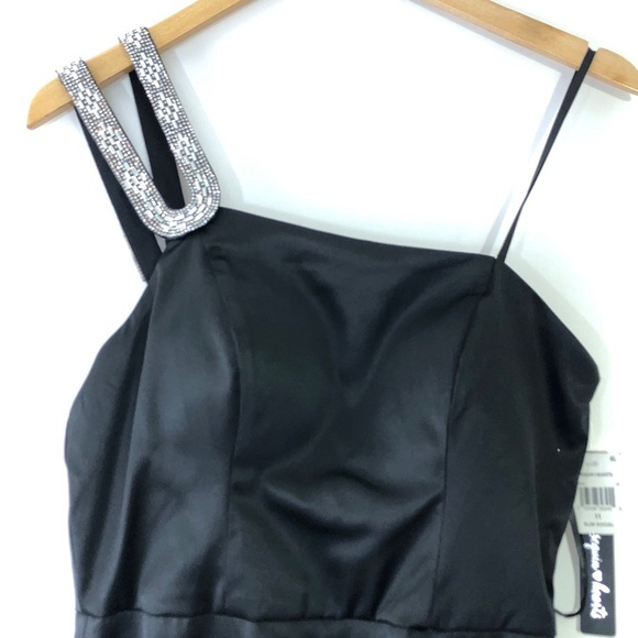 Sequin Hearts Black Satin Crystal One Shoulder Cocktail Formal Dress 11 - Picture 3 of 6